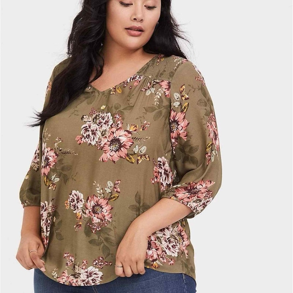 Floral Print Olive Green Women's Top